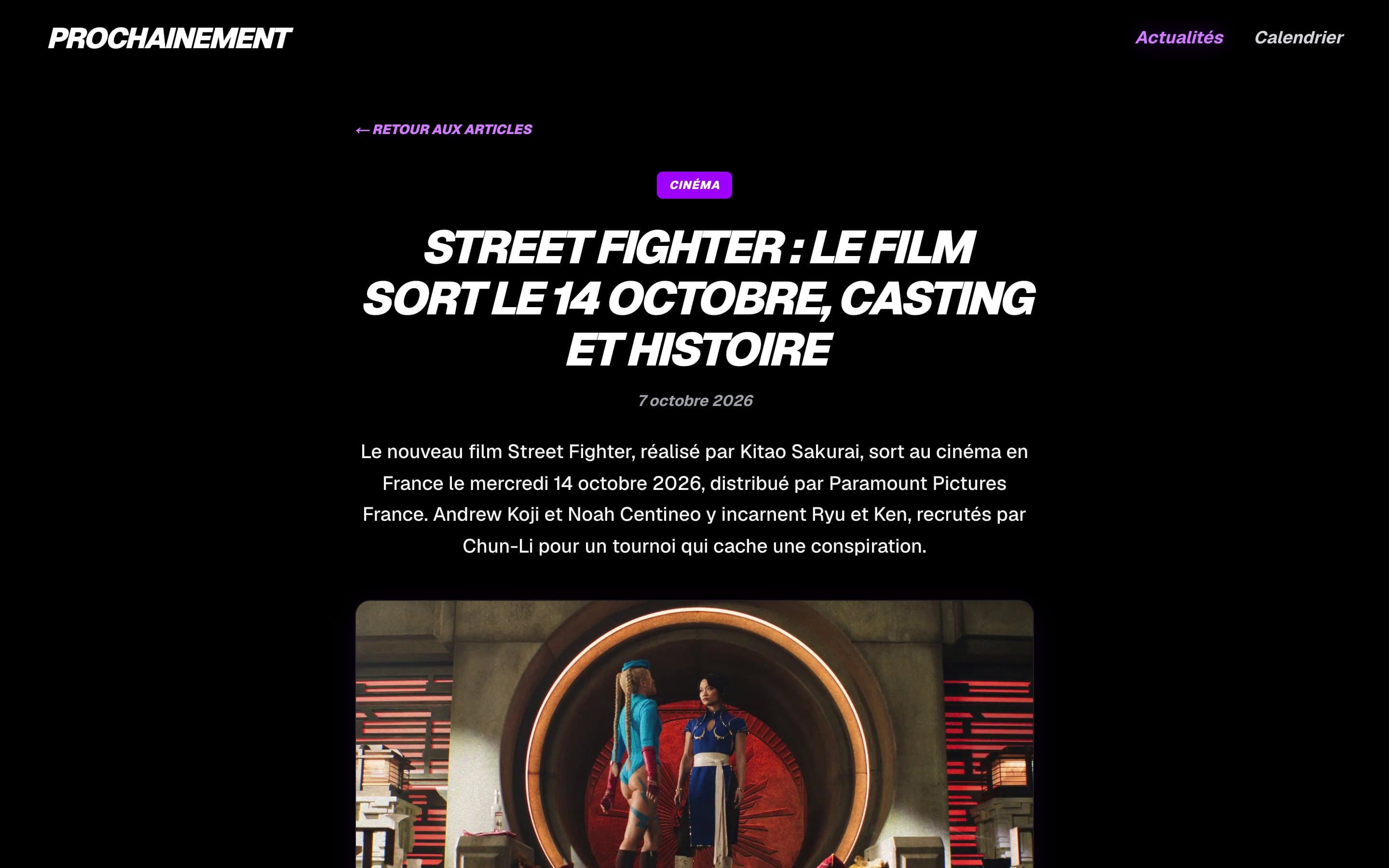 Article d’actualité sur la sortie du film Street Fighter