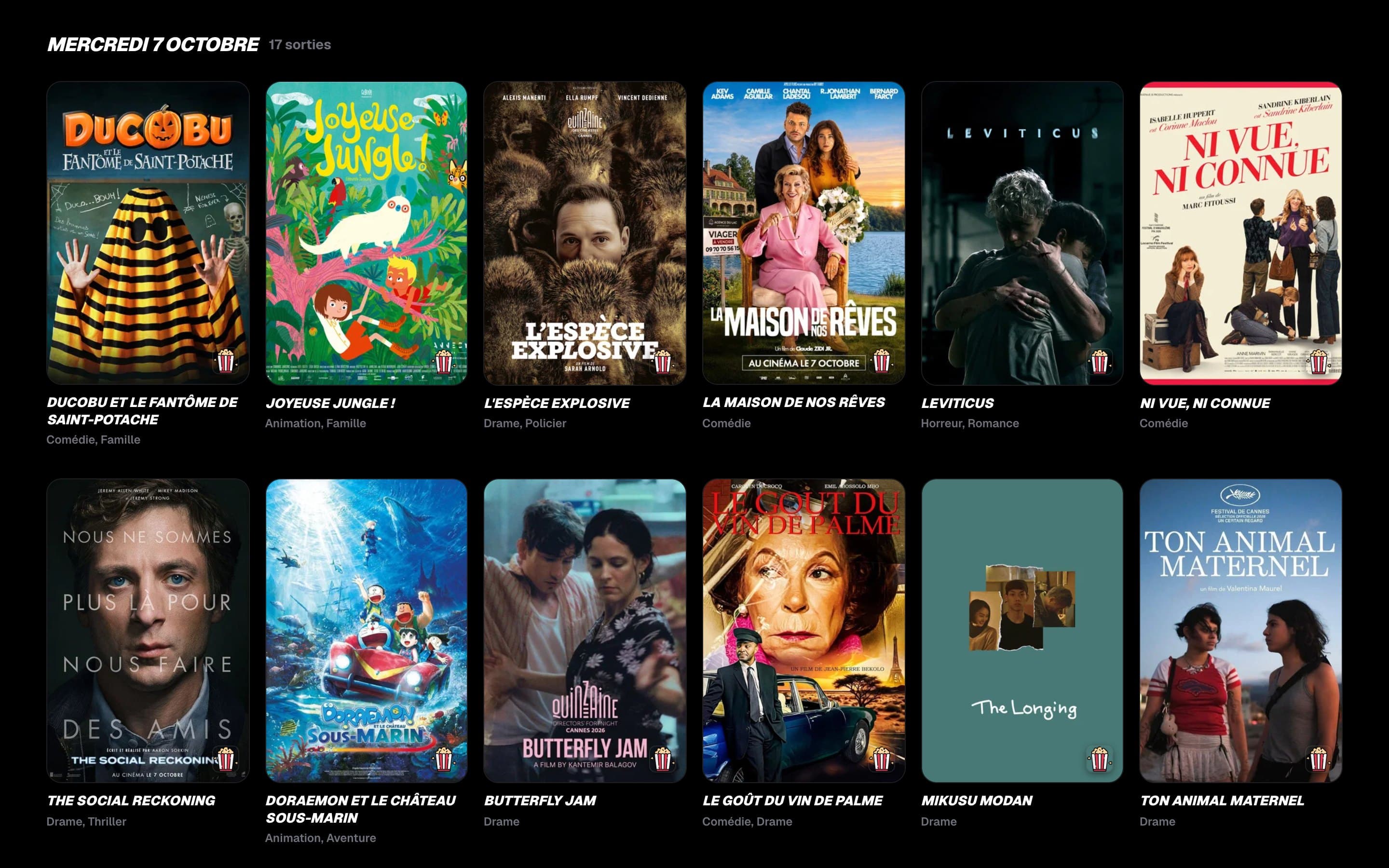 Calendrier des sorties cinéma d’octobre 2026, jour par jour, avec les affiches
